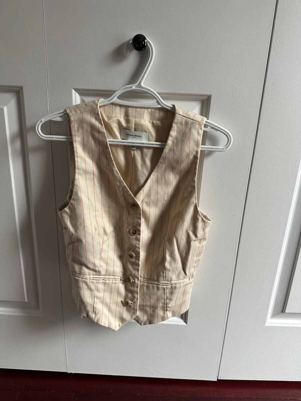 Banana Republic Cream Vest with Red Pinstripes